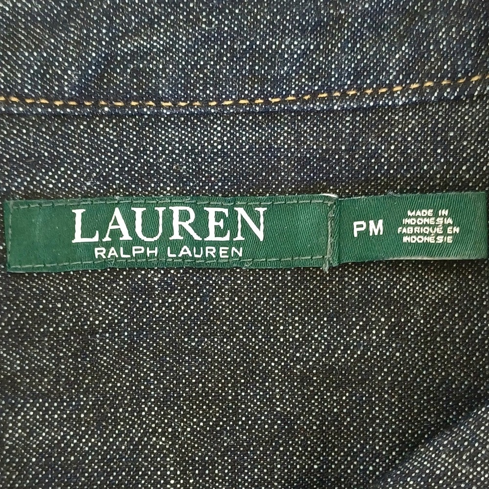 Lauren Ralph Lauren Womens Petite Medium Dark Wash Denim V-Neck Shift Dress PM - Picture 3 of 12